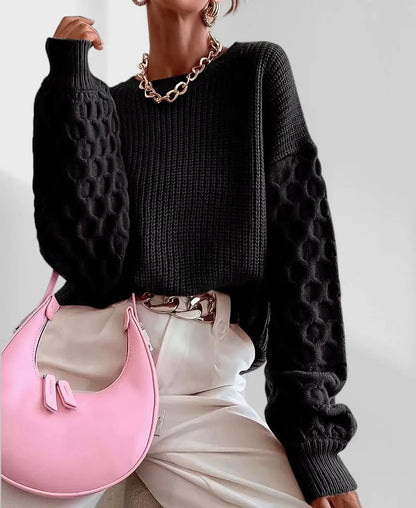 Pull Hiver Douillet à Manches Ballon pour Femme – Tricot Chaud