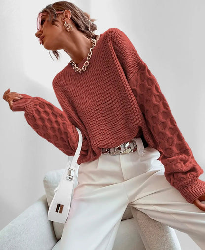 Pull Hiver Douillet à Manches Ballon pour Femme – Tricot Chaud