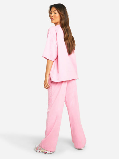 Ensemble T-Shirt Col Haut et Jogging Droit pour Femme – Coupe Oversize Décontractée d’Été