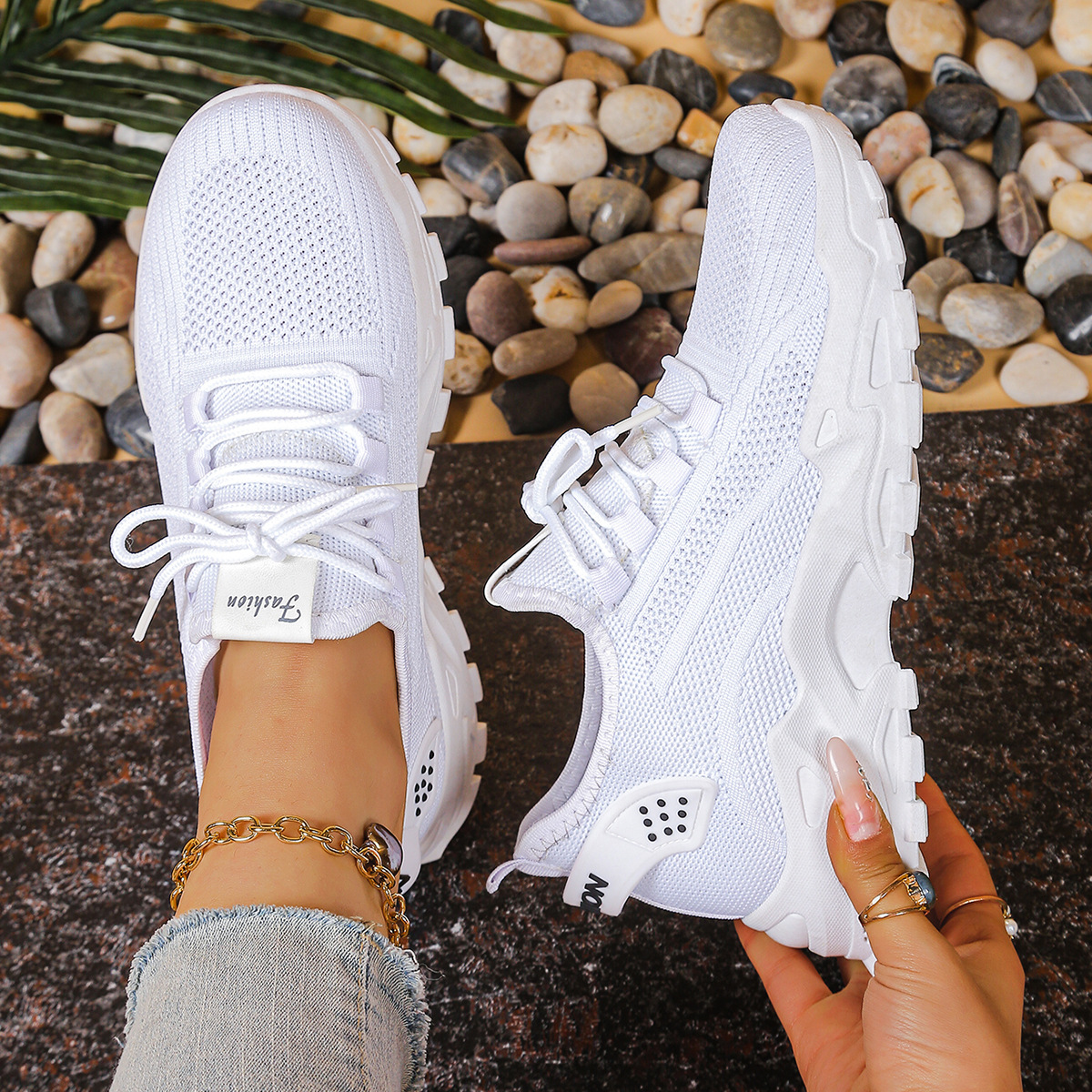 Baskets femme confort avec soutien de la voûte plantaire – Sneakers respirantes à enfiler pour marche quotidienne