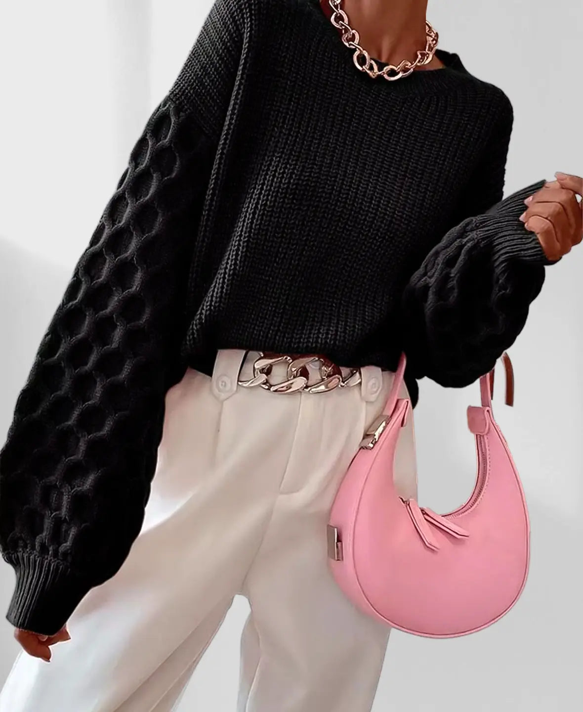 Pull Hiver Douillet à Manches Ballon pour Femme – Tricot Chaud