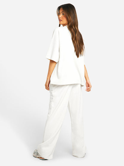 Ensemble T-Shirt Col Haut et Jogging Droit pour Femme – Coupe Oversize Décontractée d’Été