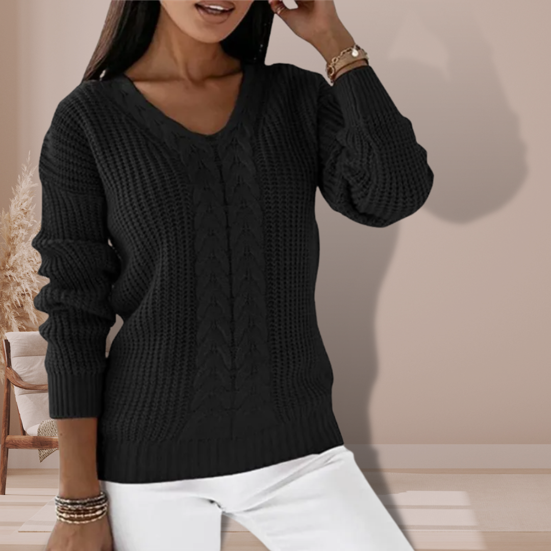 Pull Femme à Col V en Tricot Torsadé – Pull Décontracté d’Hiver