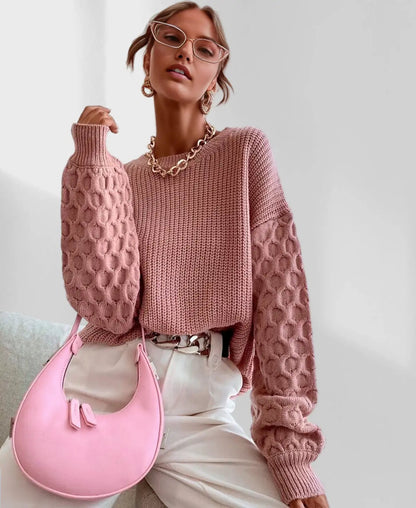 Pull Hiver Douillet à Manches Ballon pour Femme – Tricot Chaud