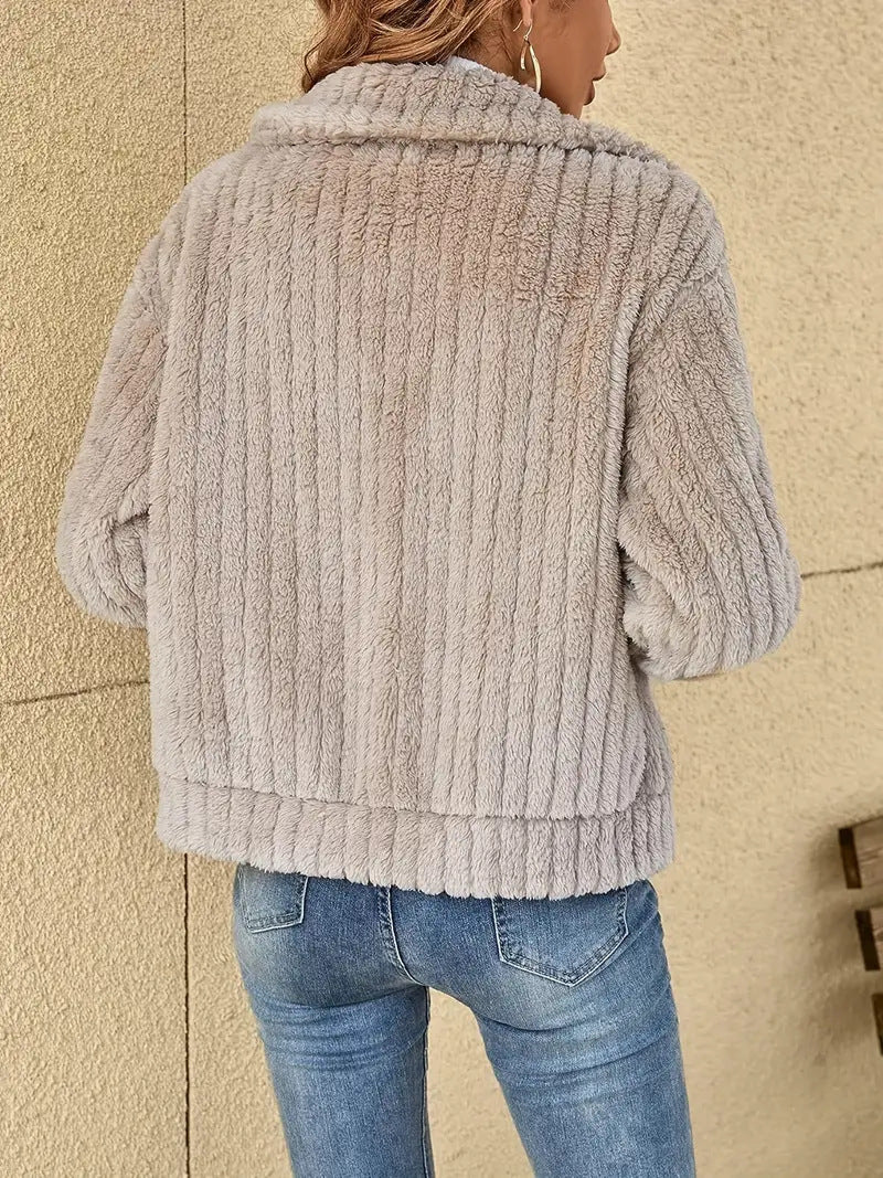 Gilet Hiver Femme Zippé Manches Longues En Polaire Côtelée