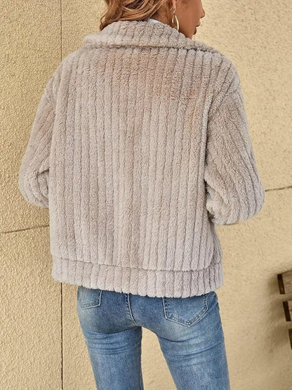 Gilet Hiver Femme Zippé Manches Longues En Polaire Côtelée