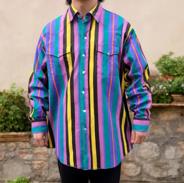 Chemise Homme Rayures Bloc - Manche Longue Décontractée