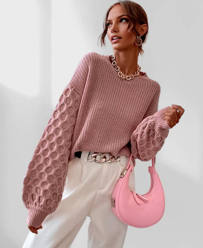 Pull Hiver Douillet à Manches Ballon pour Femme – Tricot Chaud