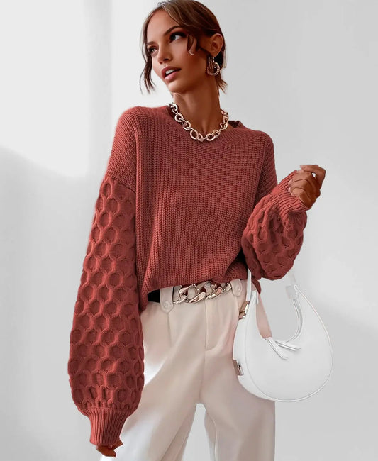 Pull Hiver Douillet à Manches Ballon pour Femme – Tricot Chaud