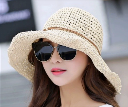 Chapeau de soleil d'été pliable pour femme – Accessoire de plage à larges bords