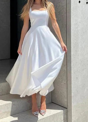 Femmes élégante blanche invité de mariage flare maxi robe – Flatteuse, Stylée
