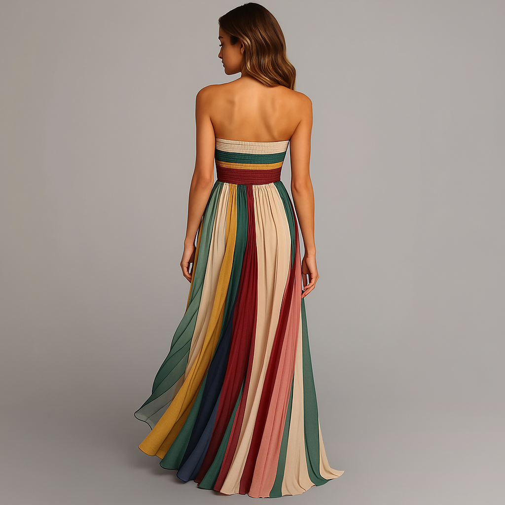 Robe longue femme bustier plissée – Robe maxi élégante sans bretelles pour soirée et mariage