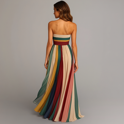 Robe longue femme bustier plissée – Robe maxi élégante sans bretelles pour soirée et mariage
