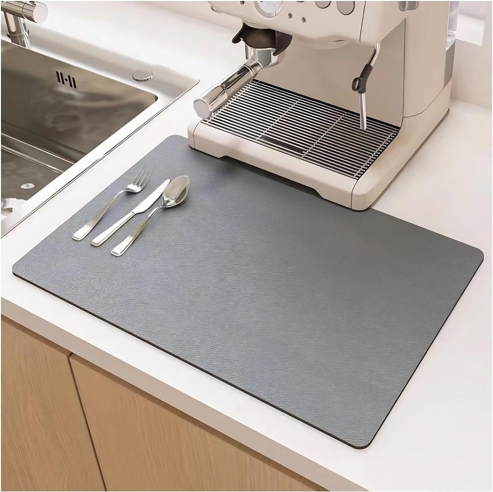 Tapis de Séchage à Vaisselle en Diatomite Ultra Absorbant – Séchage Rapide en 10 Minutes, Design Élégant, 40x30 cm, Couleur Beige