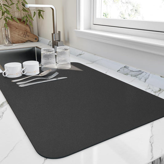 Tapis de Séchage à Vaisselle en Diatomite Ultra Absorbant – Séchage Rapide en 10 Minutes, Design Élégant, 40x30 cm, Couleur Beige