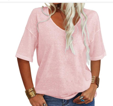 T-shirt ample col en U décontracté été femmes – léger, respirant, confortable