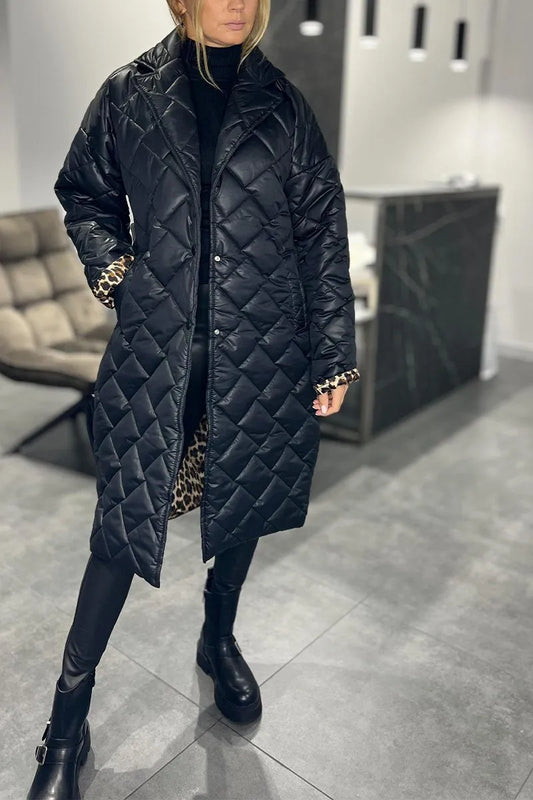 Manteau Matelassé Mi-Long Premium Femme – Manteau Imprimé Léopard Stylé