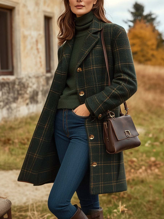 Femme élégant laine carreaux Manteau d'hiver – Long boutonné vêtement d'extérieur