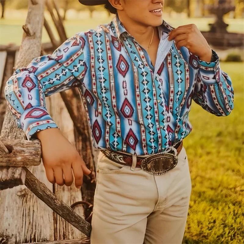 Chemise Homme à Rayures Western - Manche Longue Décontractée