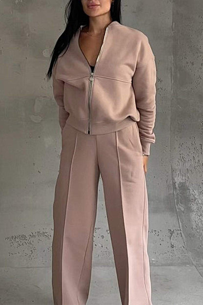 Trendy Casual Two-Piece Set for Women – Oversized Zip-Up Sweatshirt and Jogging Pants