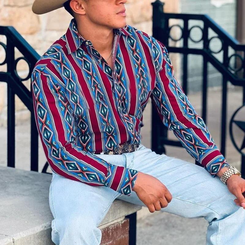 Chemise Homme à Rayures Western - Manche Longue Décontractée