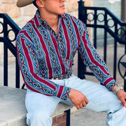 Chemise Homme à Rayures Western - Manche Longue Décontractée