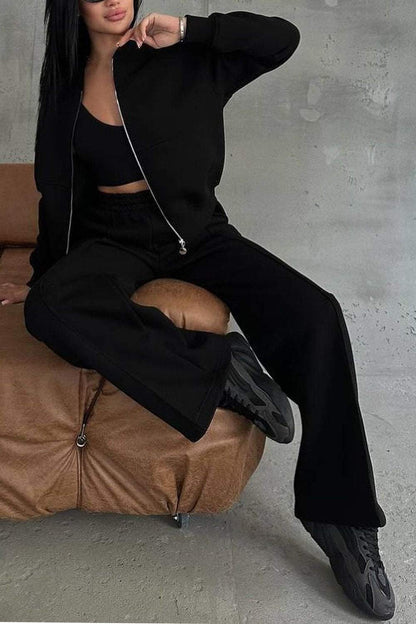 Trendy Casual Two-Piece Set for Women – Oversized Zip-Up Sweatshirt and Jogging Pants