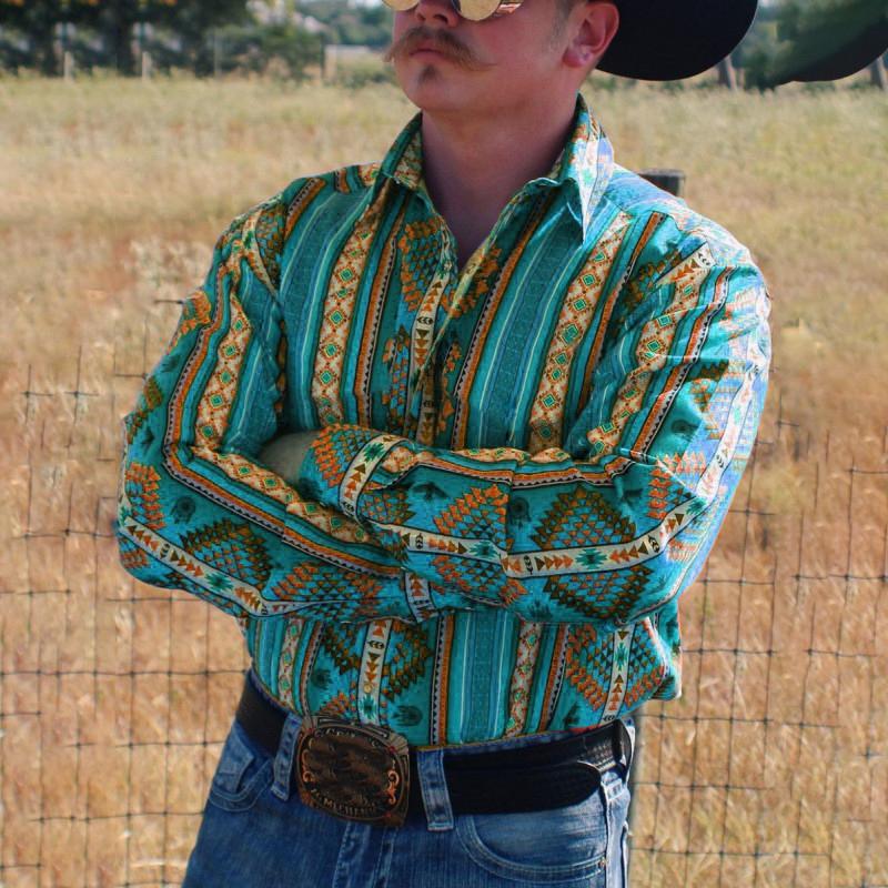 Chemise Homme à Rayures Western - Manche Longue Décontractée