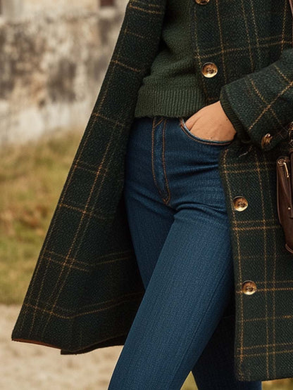 Femme élégant laine carreaux Manteau d'hiver – Long boutonné vêtement d'extérieur