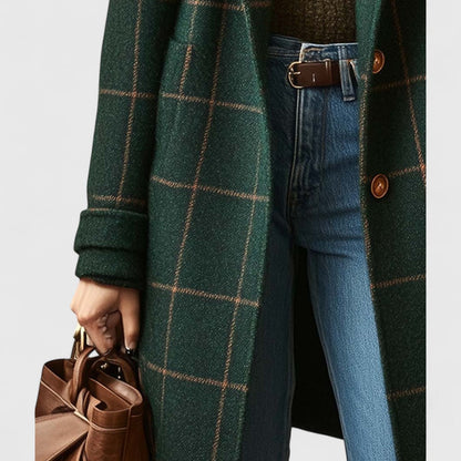 Manteau Tweed Femme à Carreaux – Col Revers Classique à Motif Plaid
