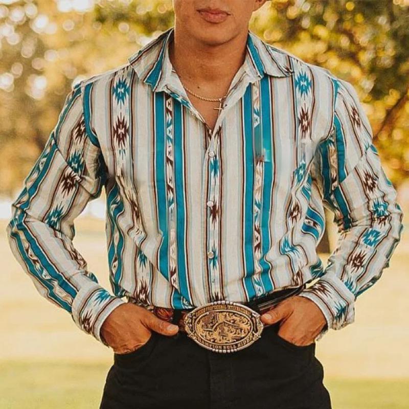 Chemise Homme à Rayures Western - Manche Longue Décontractée