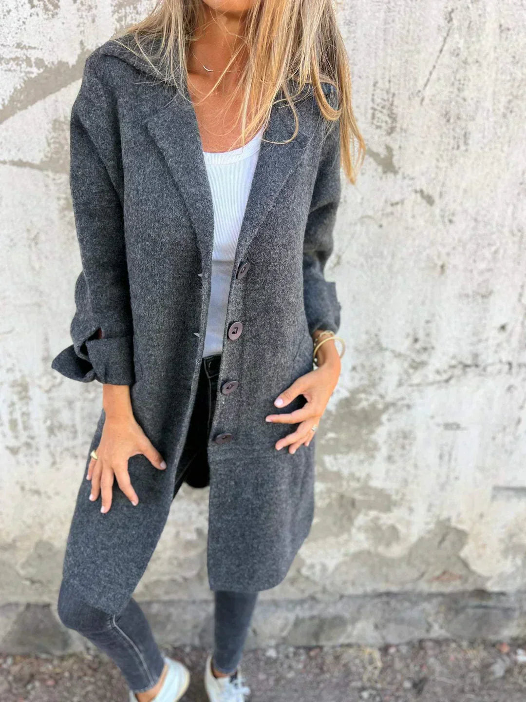 Veste Tweed Femme Oversize – Col Revers Cranté Boutonnée Chic