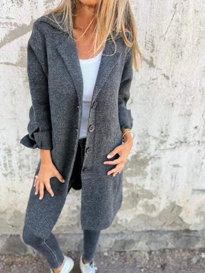 Veste Tweed Femme Oversize – Col Revers Cranté Boutonnée Chic