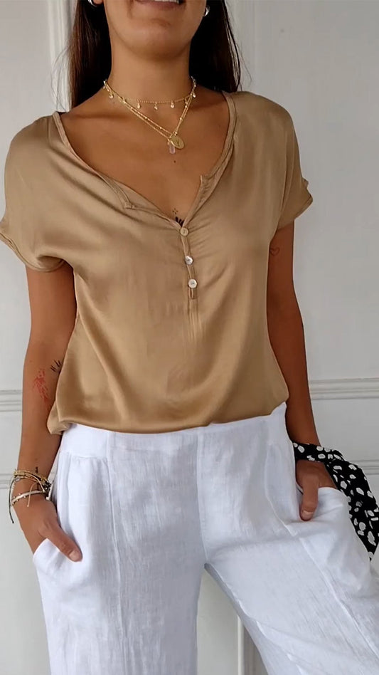 T-shirt confortable à col en V pour femme