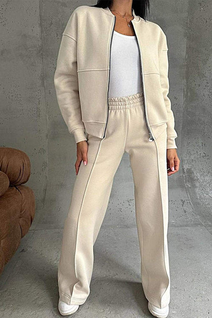Trendy Casual Two-Piece Set for Women – Oversized Zip-Up Sweatshirt and Jogging Pants