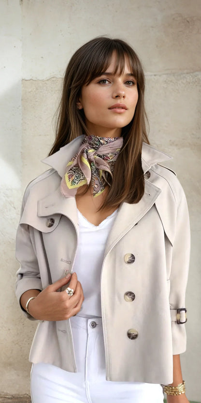 Trench-coat court élégant pour femme – Vêtements d'extérieur beiges à boutons