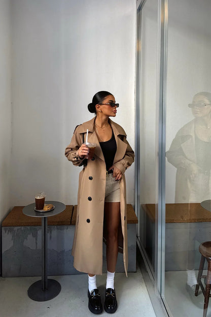 Manteau Trench Long Marron Femme – Élégant Chaud et Stylé