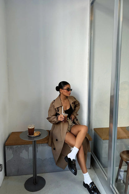 Manteau Trench Long Marron Femme – Élégant Chaud et Stylé