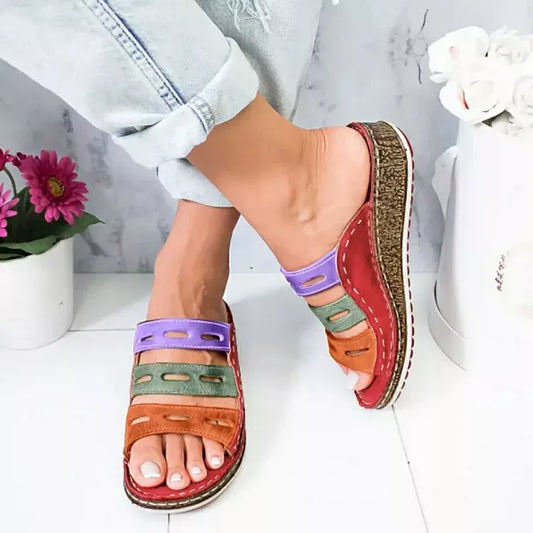 Sandales de Marche Décontractées Femme à Compensé Bas Confortable et Coloré – Chaussures Légères, Soutenantes Confort Quotidien