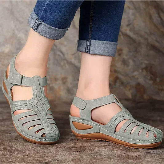 Sandales à Compensées d’Été Orthopédiques Confort Premium Femme à Bout Fermé – Chaussures Légères à Enfiler pour Marche et Confort Quotidien