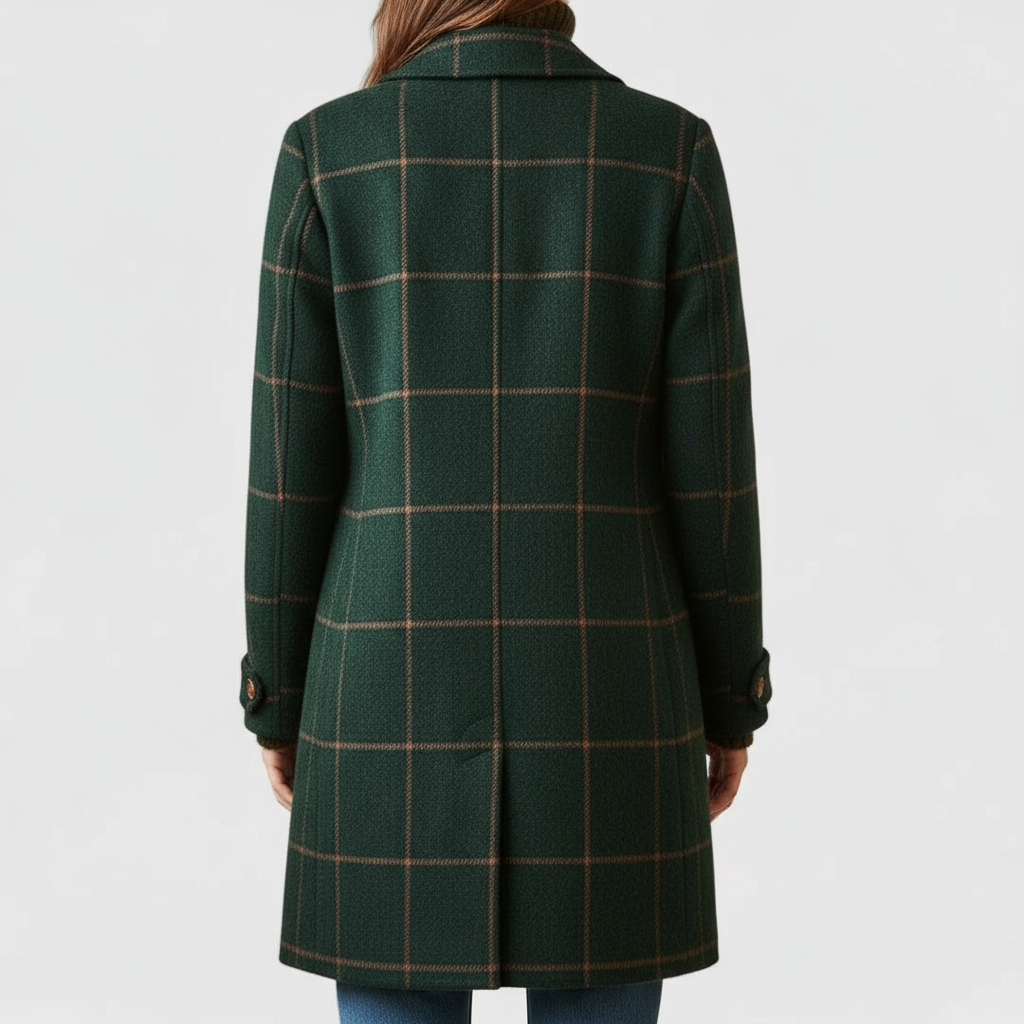 Manteau Tweed Femme à Carreaux – Col Revers Classique à Motif Plaid
