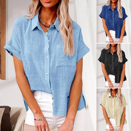 Chemise Décontractée Femme en Lin à Manches Courtes – Haut Boutonné Léger Respirant Été Coupe Ample Confortable Douce au Quotidien