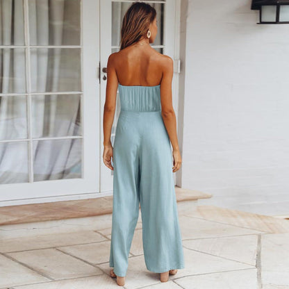 Combinaison en crêpe souple pour femme – Col en V, fluide, élégante, style décontracté et festif