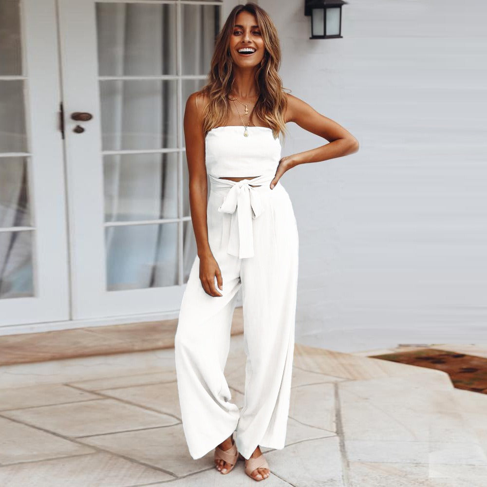 Combinaison en crêpe souple pour femme – Col en V, fluide, élégante, style décontracté et festif