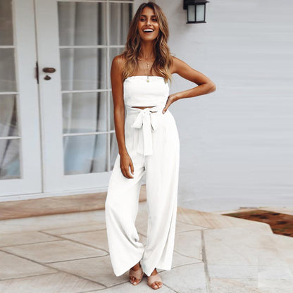 Combinaison en crêpe souple pour femme – Col en V, fluide, élégante, style décontracté et festif