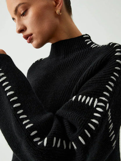 Pull court femme col montant en maille - Moderne et doux
