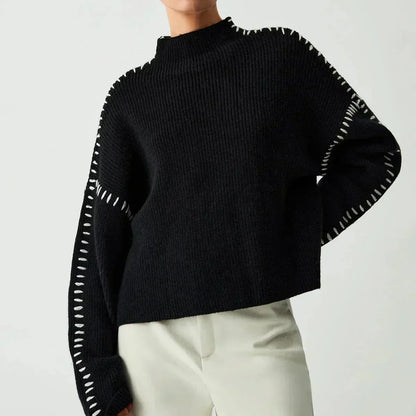 Pull court femme col montant en maille - Moderne et doux
