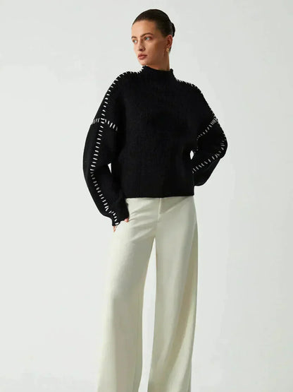 Pull court femme col montant en maille - Moderne et doux