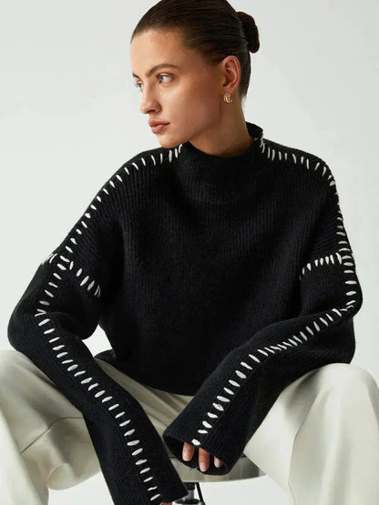 Pull court femme col montant en maille - Moderne et doux