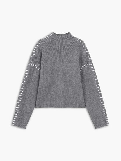 Pull court femme col montant en maille - Moderne et doux